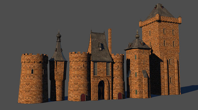free-c4d-3d-models-brick-towers-castle
