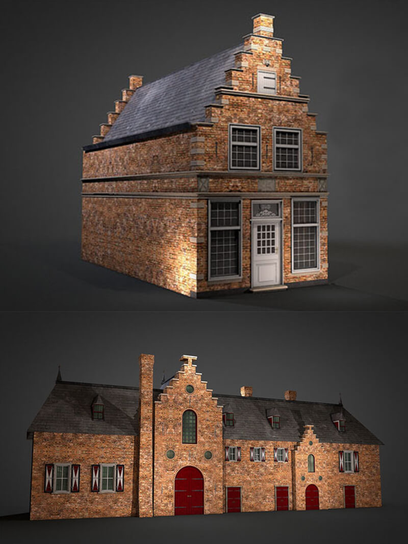 Free Cinema 4D 3D Model House Brick Cottage