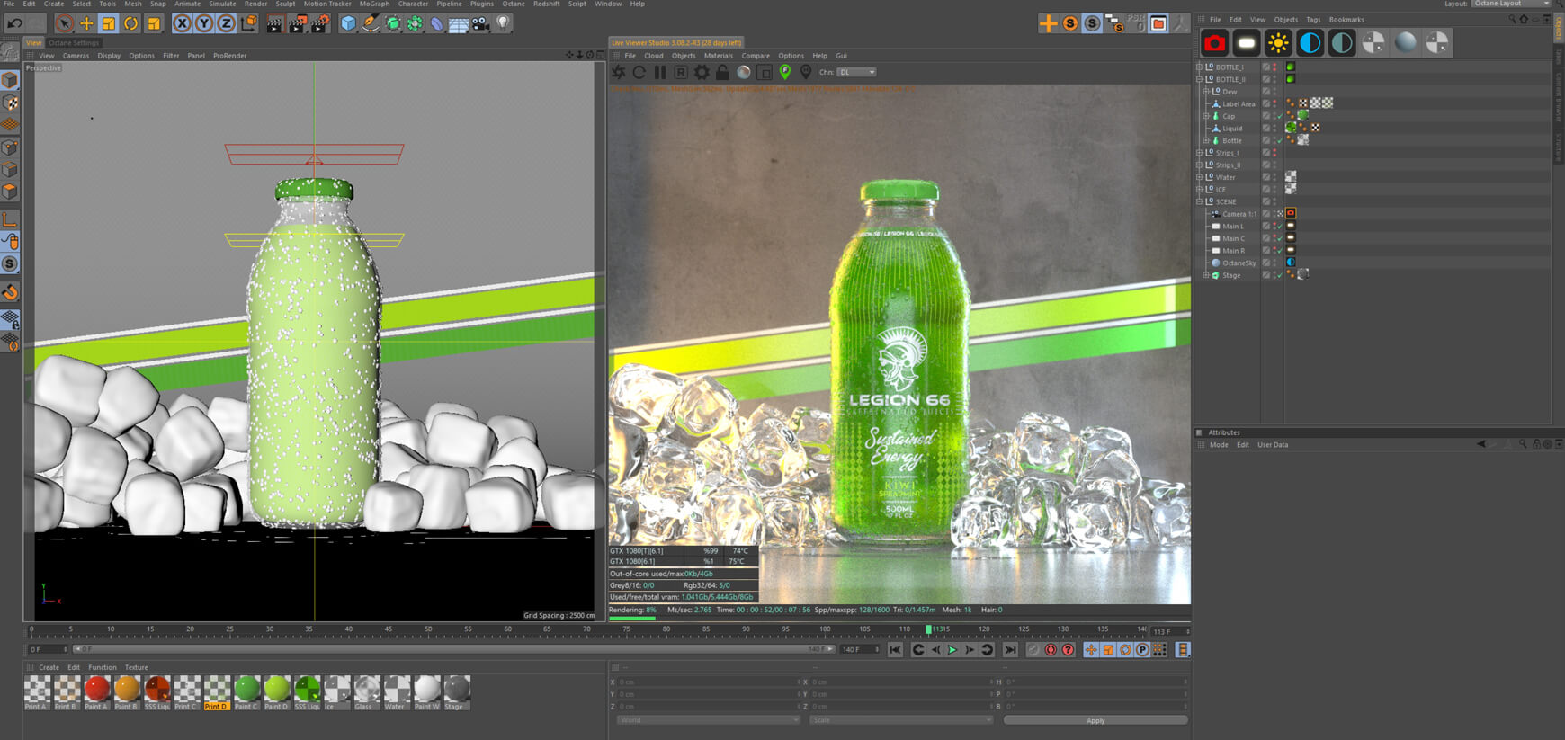 Free Cinema 4D 3D Model Bottle Beverage Studio Scene