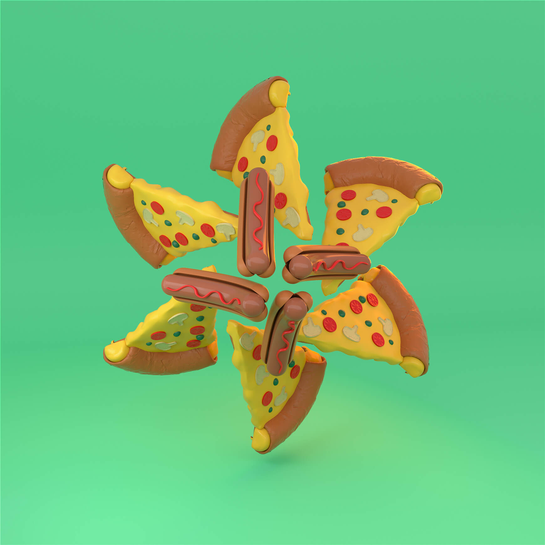 Free Cinema 4D 3D Model Food Pizza Hotdog Cartoon