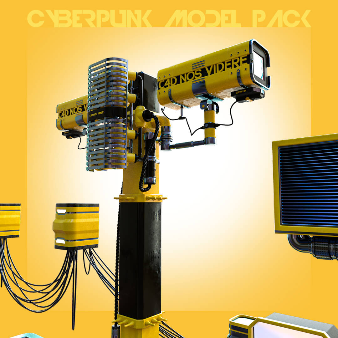 Free Cinema 4D 3D Model Cyberpunk Kitbash Pack