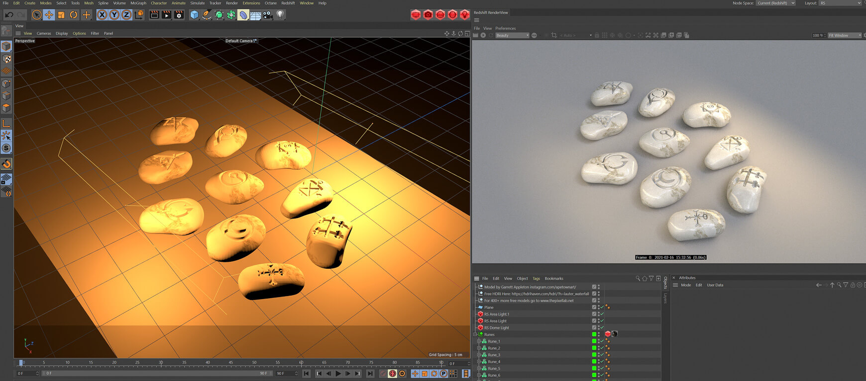 Free Cinema 4D 3D Model Redshift Ancient Rune Stones