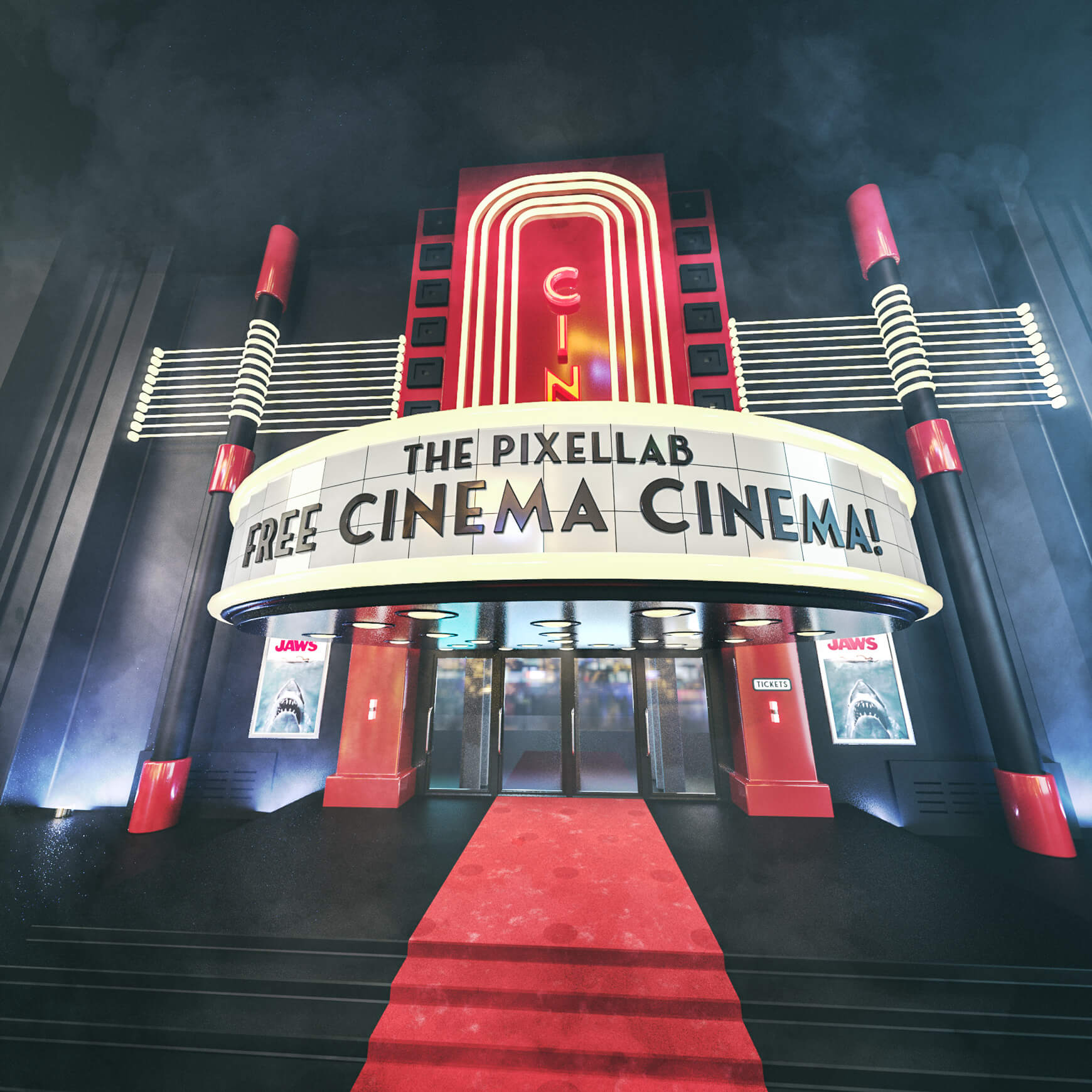 Free Cinema 4D 3D Model: Cinema Movie Theater - The Pixel Lab