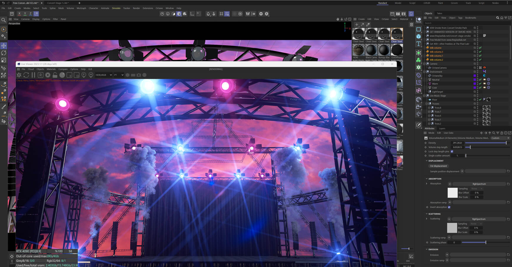 Free Cinema 4D 3D Model concert Live Stage Version 2